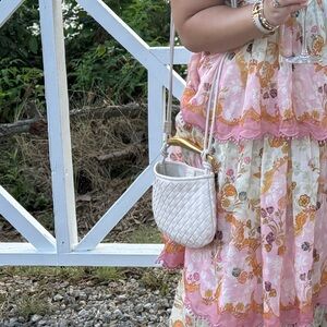 Gold Sardine Handle Cream Woven Bag Bottega